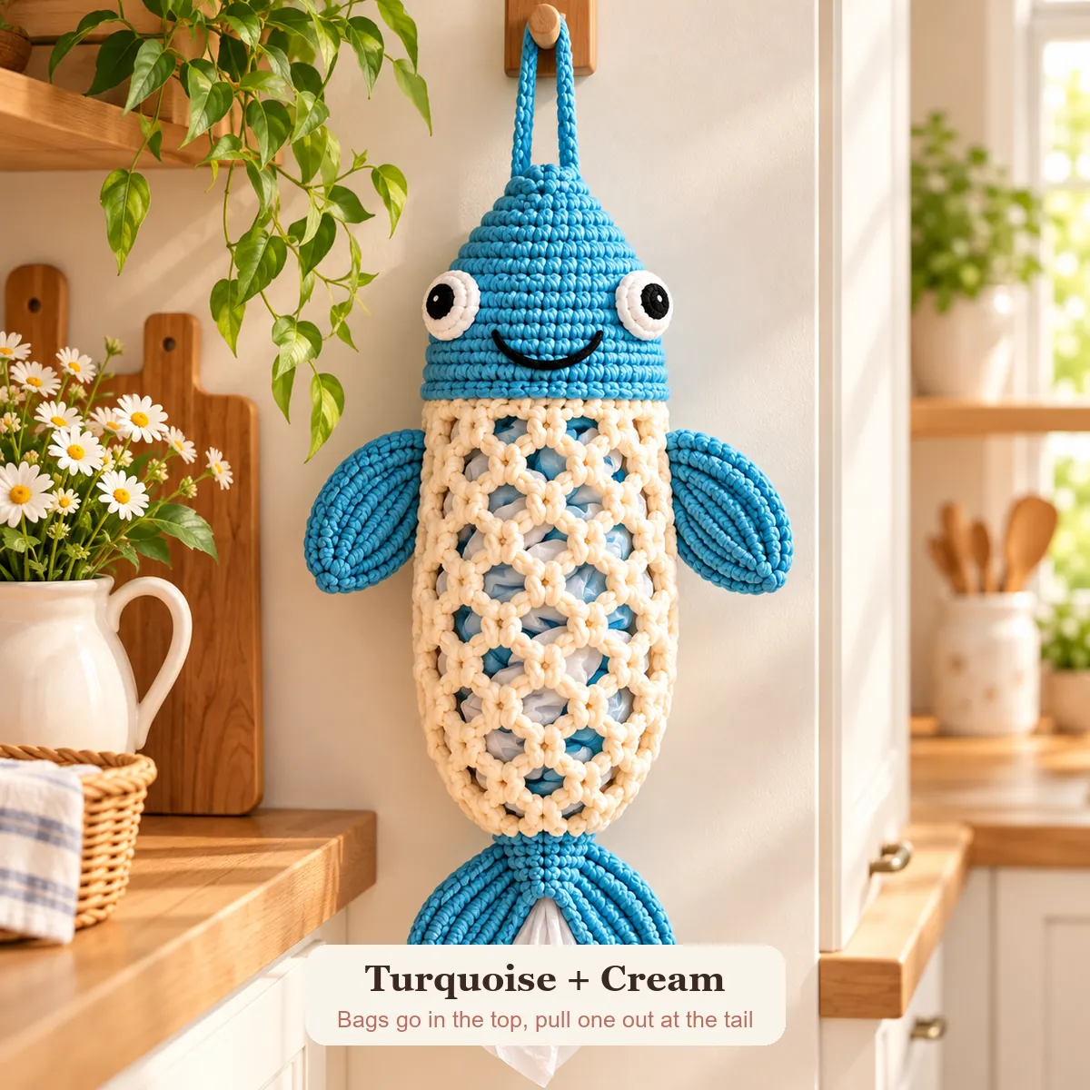 Smiling Fish Crochet Plastic Bag Holder – Free Pattern PDF – photo 2