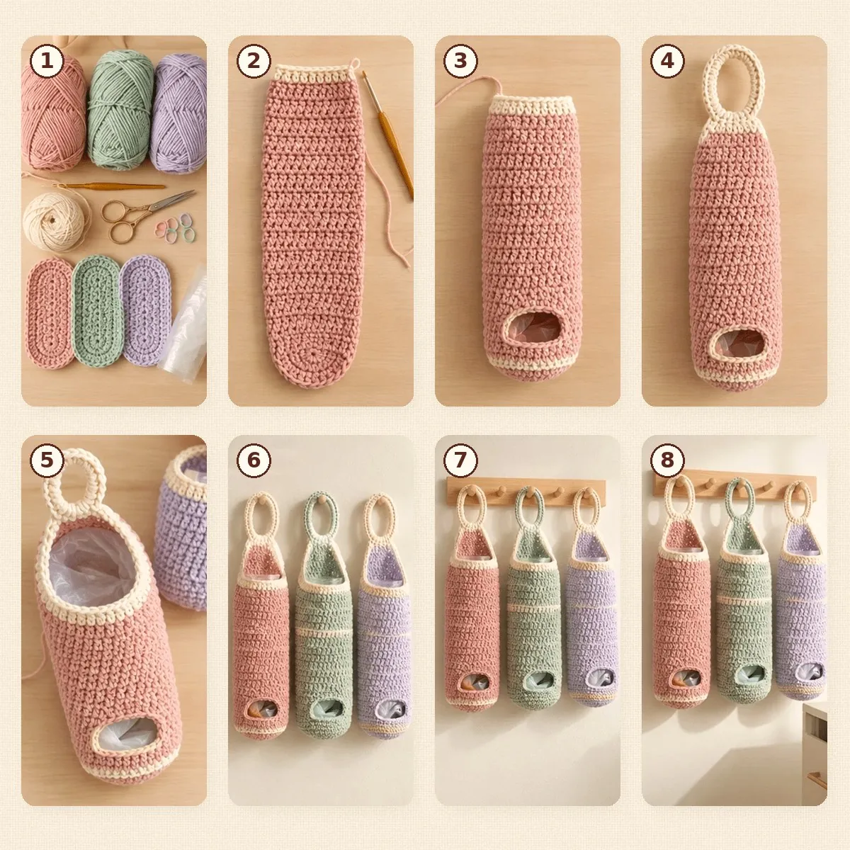 Easy Crochet Plastic Bag Holder – Free Pattern, Set of 3 – photo 4