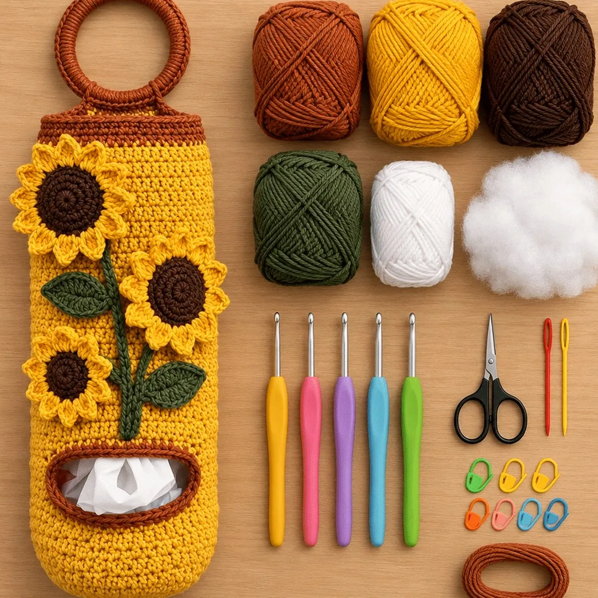 Sunflower Crochet Plastic Bag Holder – Free Pattern – photo 5