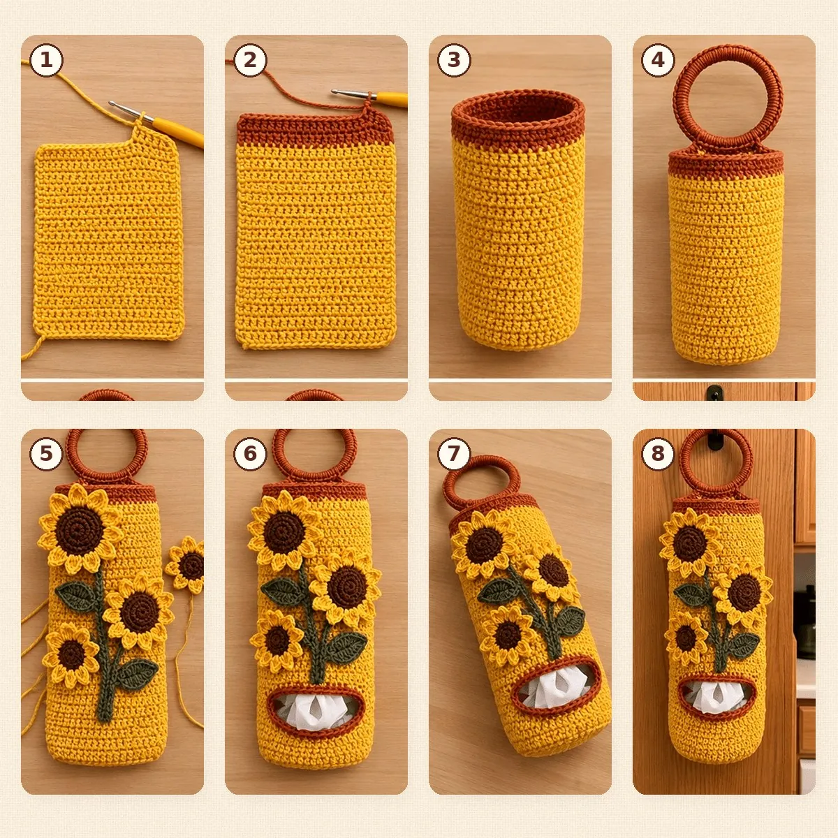 Sunflower Crochet Plastic Bag Holder – Free Pattern – photo 4
