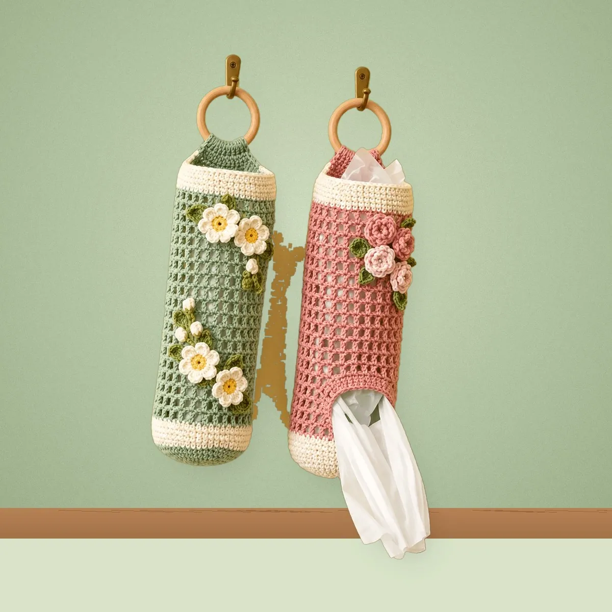 Crochet Mesh Bag Holder with Roses & Daisies – Free Pattern – photo 2
