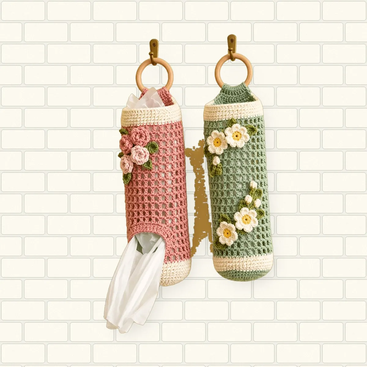 Crochet Mesh Bag Holder with Roses & Daisies – Free Pattern – photo 7