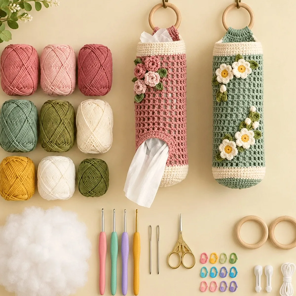 Crochet Mesh Bag Holder with Roses & Daisies – Free Pattern – photo 5