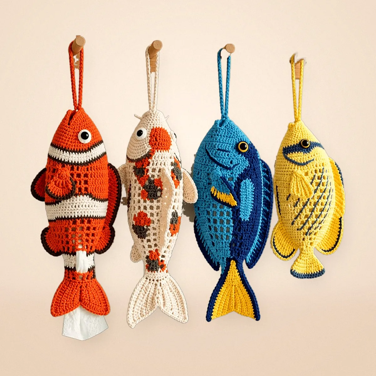 Crochet Fish Grocery Bag Holder – Free Pattern (4 Colors)