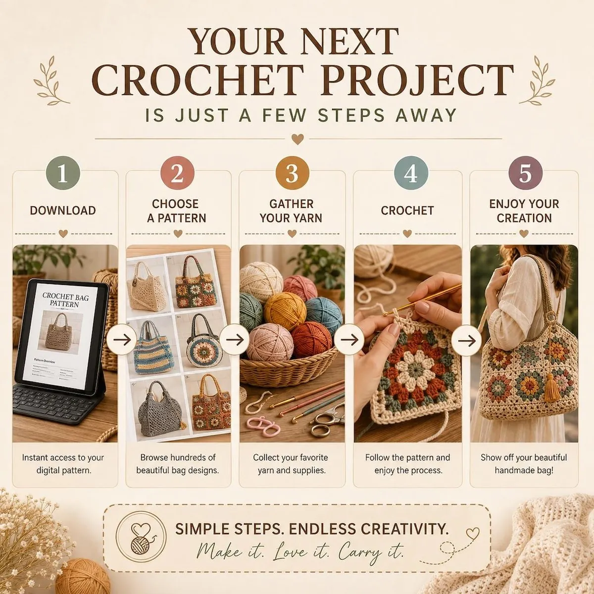 Granny Square Tote Bag, Market Bag & Round Bag Crochet Patterns – photo 3