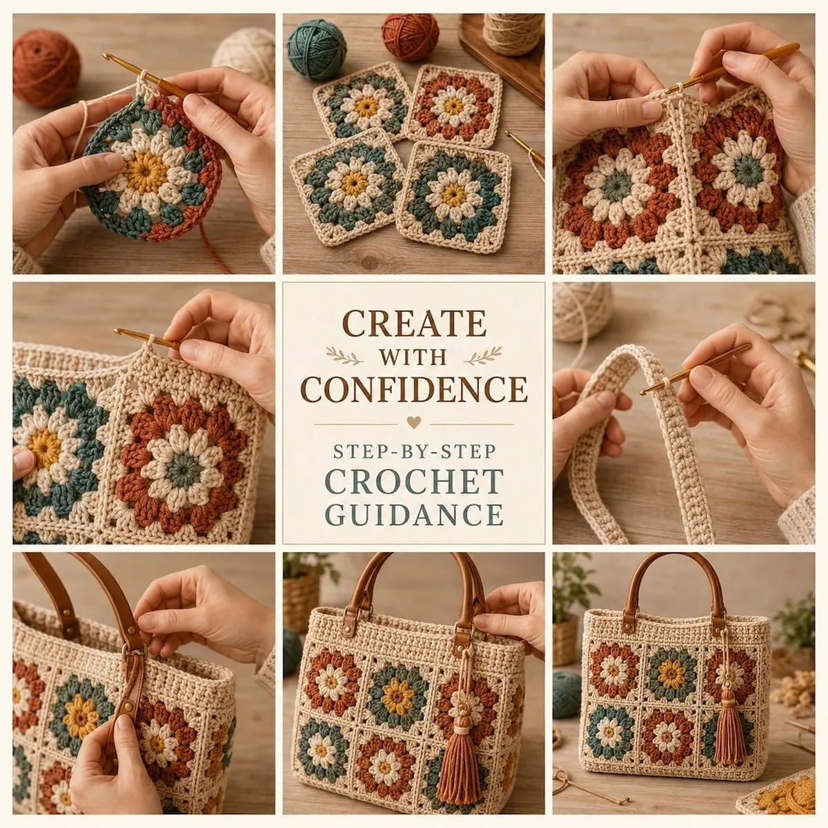 Granny Square Tote Bag, Market Bag & Round Bag Crochet Patterns