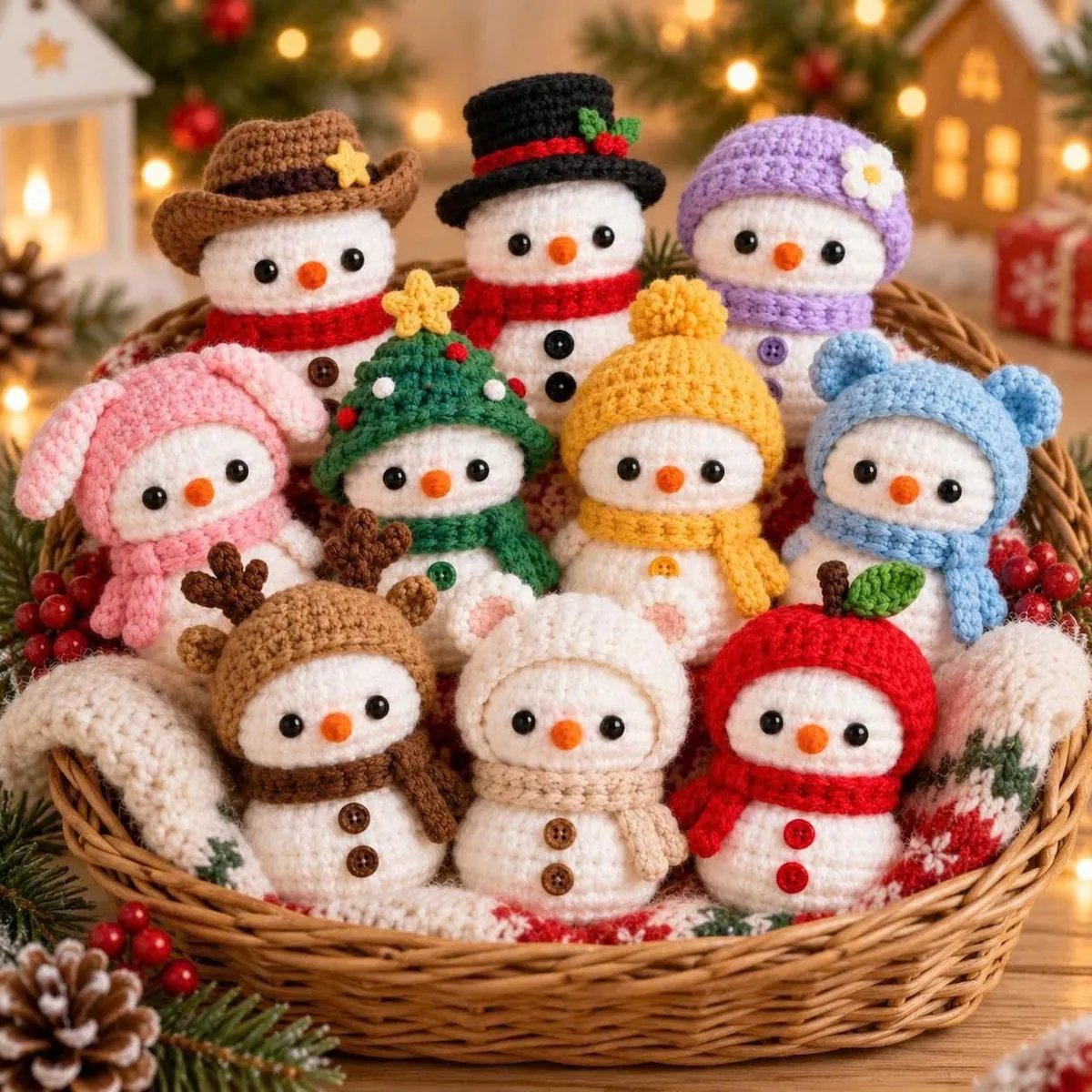 Mini Crochet Snowman Pattern – Amigurumi with 18 Hats